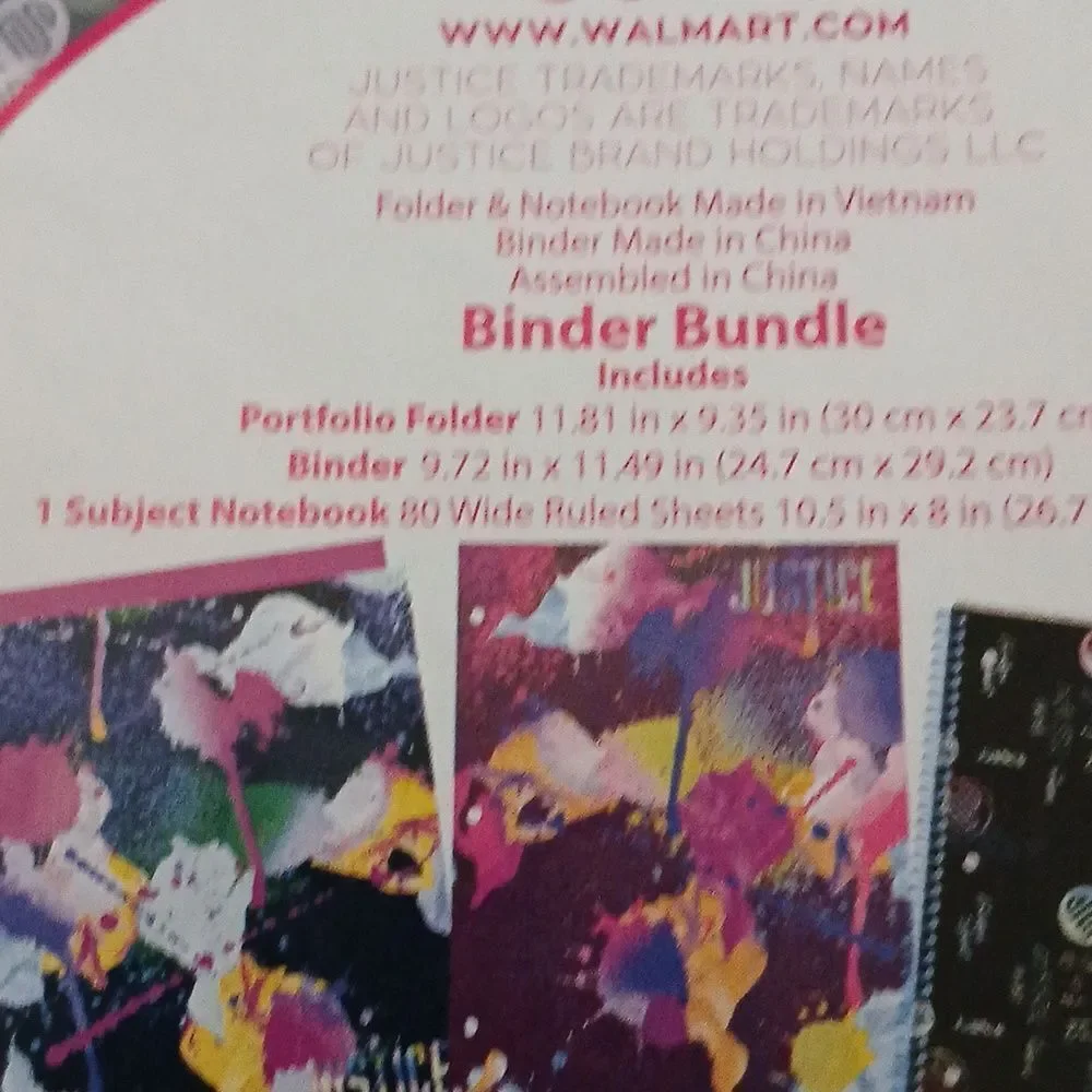 Justice School Binder Notebook Folder Gift Set New Sealed